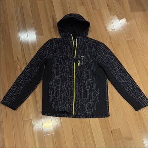 💦Free Country Black Hooded Wind & Rain Jacket with Grey/Yellow- size YXL (14/16)